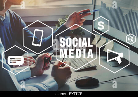 social media for business, concept background with icons Stock Photo