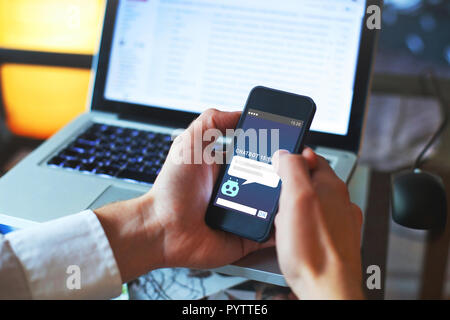 chatbot concept, online assistance, chat robot answering questions of user on website Stock Photo
