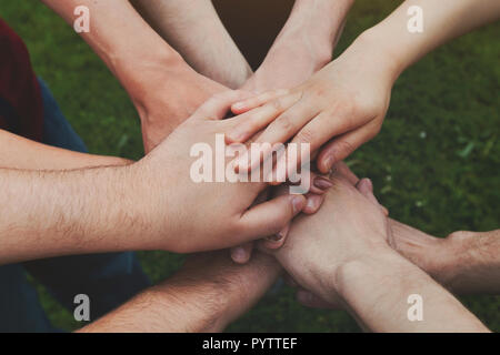 group support and community team help concept, many hands of people together Stock Photo