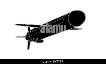 Vector tech draw illustration of cruise missile Stock Vector