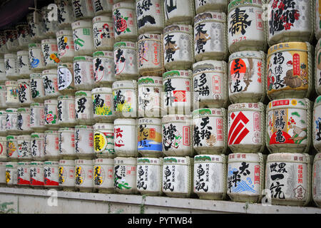 sake barrels at the meiji shrine tokyo japan Stock Photo