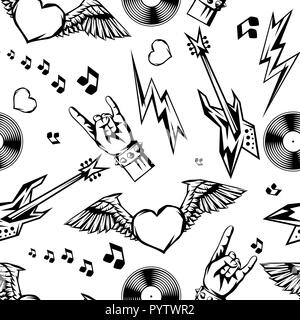 Rock and roll music seamless pattern. Stock Vector