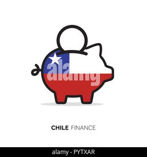 Chile economic concept. Piggy bank with national flag. Stock Vector