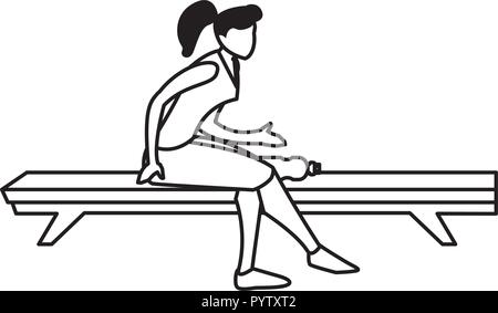 avatar woman wearing sport clothes and sitting on gym bench over white background, vector illustration Stock Vector