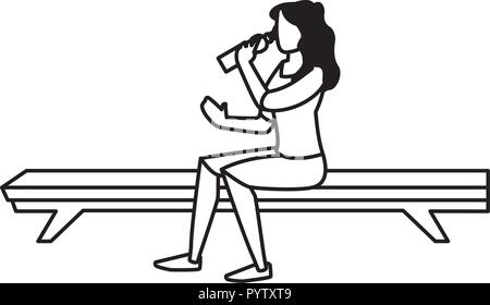 avatar woman wearing sport clothes and sitting on gym bench over white background, vector illustration Stock Vector