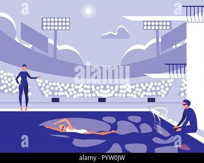 players in pool for diving competition vector illustration design Stock Vector