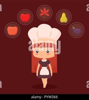 cute chef with set icons of thanksgiving day vector illustration design