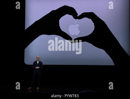 New York, USA. 30th Oct, 2018. Apple CEO Tim Cook speaks during an Apple launch event in Brooklyn, New York, the United States, on Oct. 30, 2018. Credit: Xinhua/Alamy Live News Stock Photo