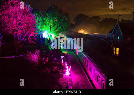 Arley, UK. 30th October, 2018. Ghoulish goings-on are occurring on board the Severn Valley Railway this evening as Halloween is upon us. A special night service is running between Kidderminster and Arley for those souls brave enough to take the dark ride to face the living dead. Credit: Lee Hudson/Alamy Live News Stock Photo