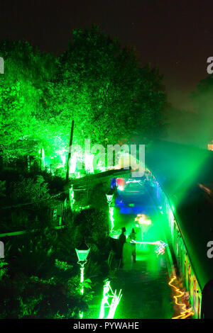 Arley, UK. 30th October, 2018. Ghoulish goings-on are occurring on board the Severn Valley Railway this evening as Halloween is upon us. A special night service is running between Kidderminster and Arley for those souls brave enough to take the dark ride to face the living dead. Credit: Lee Hudson/Alamy Live News Stock Photo