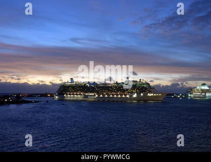 ocean liner returning to port in early morning Stock Photo