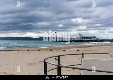 Rain clouds forming over  Bournemouth Beach & pier, 28 October 2018, Bournemouth, Dorset, UK Stock Photo