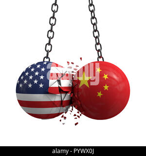 Relationship conflict between USA and China. Trade deal concept. 3D Rendering Stock Photo