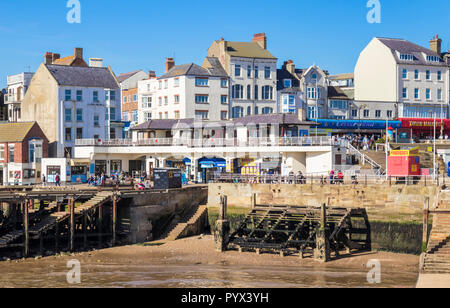 Bridlington old town marina and Bridlington Harbour at low tide showing the harbour wall and jetty East Riding of Yorkshire England UK GB Europe Stock Photo