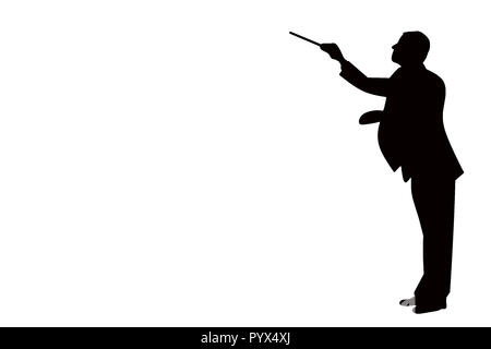 black silhouette of a classical music conductor isolated on a white background Stock Photo