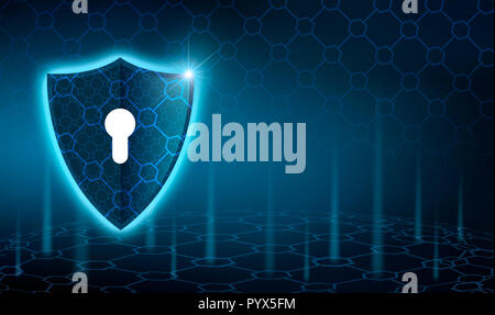 Vector blue shield Business concept of data protection Blue shield  blue background Stock Photo