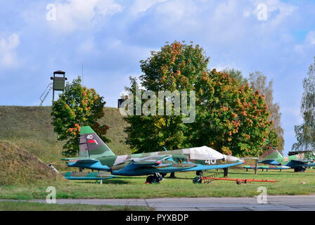 Belarus, the military airbase of Lida. 09/19/2016. Sukhoi Su-25 Frogfoot ground attack aircraft, belarus airforce Stock Photo