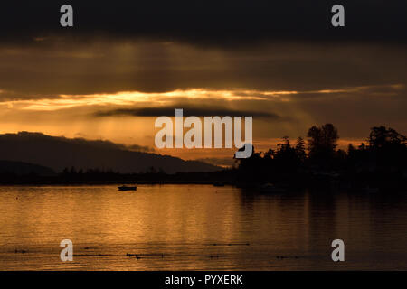 A golden sunrise over southern Vancouver Island. Stock Photo