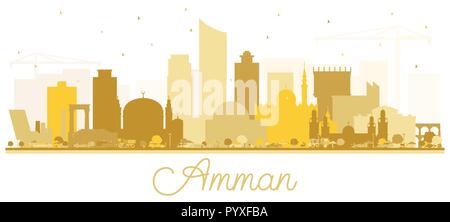 Amman Jordan Skyline Silhouette with Golden Buildings. Vector Illustration. Business Travel and Tourism Concept with Modern Architecture. Stock Vector