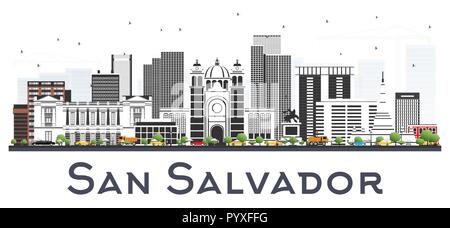 San Salvador City Skyline with Gray Buildings Isolated on White. Vector Illustration. Business Travel and Tourism Concept with Modern Architecture. Stock Vector