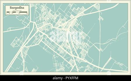 Sargodha Pakistan City Map in Retro Style. Outline Map. Vector Illustration. Stock Vector