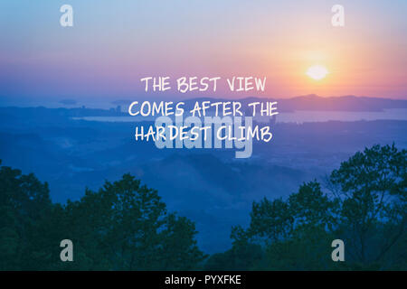 Inspirational quotes - The best view comes after the hardest climb. Stock Photo