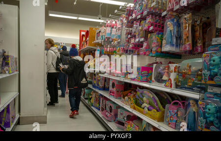 The toy department of the Target store in Herald Square in New York on Wednesday, October 24, 2018. Analysts are predicting that Target will be the greatest beneficiary of the closure of Toys R Us as 93 percent are within fifteen minutes of each other. (Â© Richard B. Levine) Stock Photo