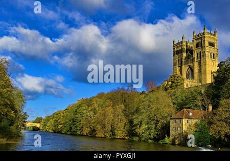 Taken from the river bank, looking upwards, to capture the spiritual spectacle of Durham Cathedral. Stock Photo