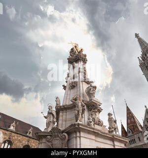 Holy Trinity Statue on the Fishermen's Bastion in Budapest, Hungary Stock Photo