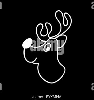 Christmas deer. Merry Christmas isolated white silhouette. Vector illustration, cartoon chalk style Stock Vector