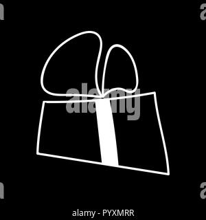 surprise gift box retro logo icon. isolated white silhouette. Vector , cartoon chalk style Stock Vector