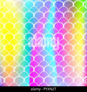 Holographic mermaid background with gradient scales. Stock Vector