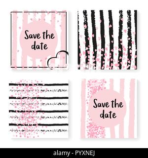 Wedding glitter confetti on stripes, invitation set Stock Vector