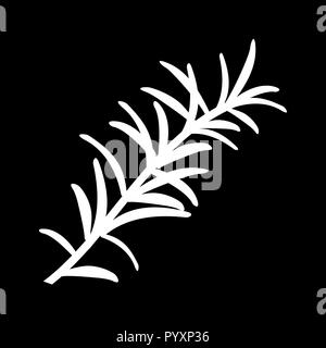 Rosemary or Rosmarinus officinalis. Leaves and flowers. isolated logo icon. white silhouette. Vector Stock Vector