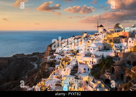 Sunset in Oia in Santorini, Greece Stock Photo