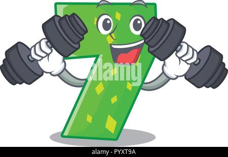 Fitness character paper cut number seven letter Stock Vector