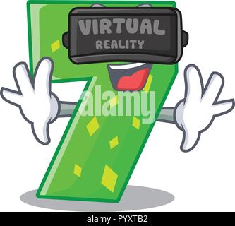 Virtual reality cartoon number seven on stone wall Stock Vector
