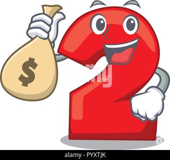 With money bag cartoon paper number two on letter Stock Vector