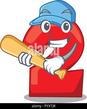 Playing baseball cartoon paper number two on letter Stock Vector