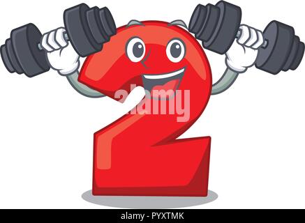 Fitness cartoon paper number two on letter Stock Vector