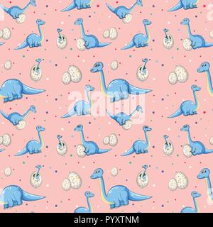Blue dinosaur on seamless pattern illustration Stock Vector