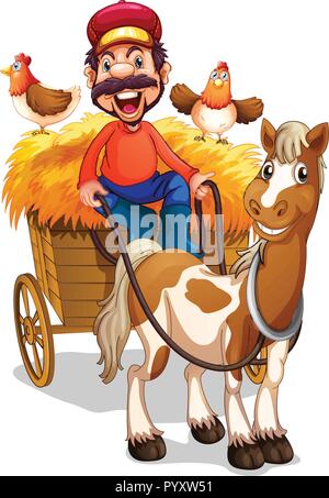 A farmer riding horse cart illustration Stock Vector