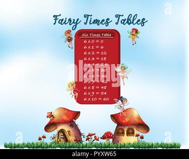 Six times tables fairy theme illustration Stock Vector