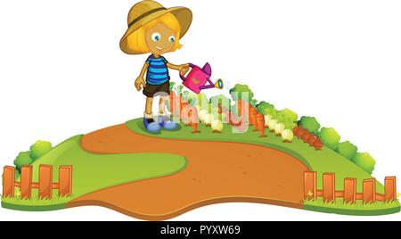 A farmer watering plant illustration Stock Vector