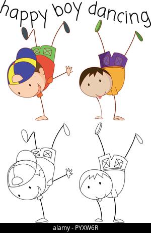 Doodle boy character dancing illustration Stock Vector