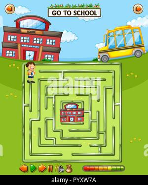 School maze game template illustration Stock Vector