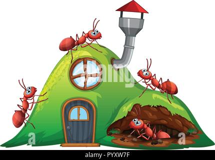 Ant hill house on white background illustration Stock Vector