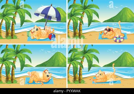 Set of cat at the beach illustration Stock Vector