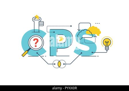 CPS : collaborative problem solving word lettering typography design illustration with line icons and ornaments in blue theme Stock Vector