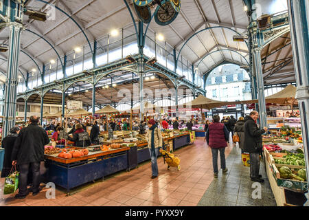 Dijon (central-eastern France): the central covered market on a market ...